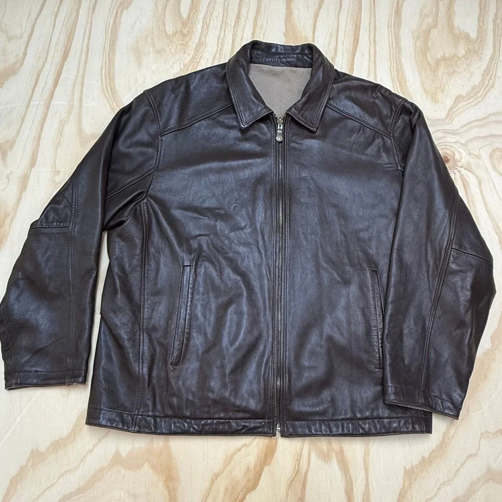Weatherproof Mens Genuine Leather Jacket XXL Dark Brown Full Zip Bomber Coat